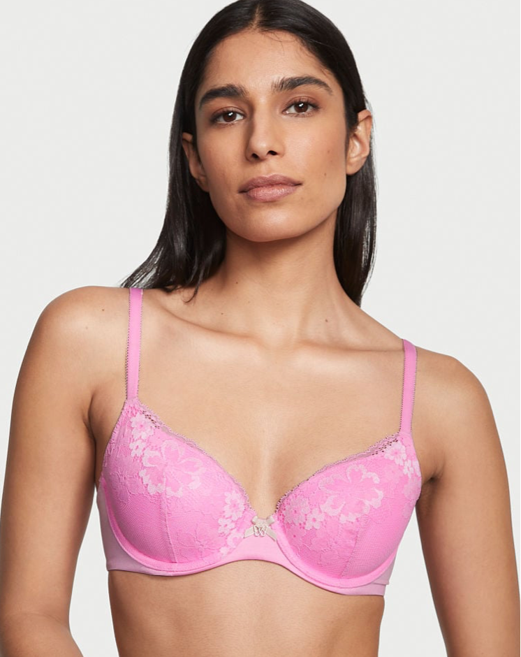 VICTORIA'S SECRET　BODY BY VICTORIA  スムーズ ライトリー ラインド デミブラ レースディテール　ライラック シフォン