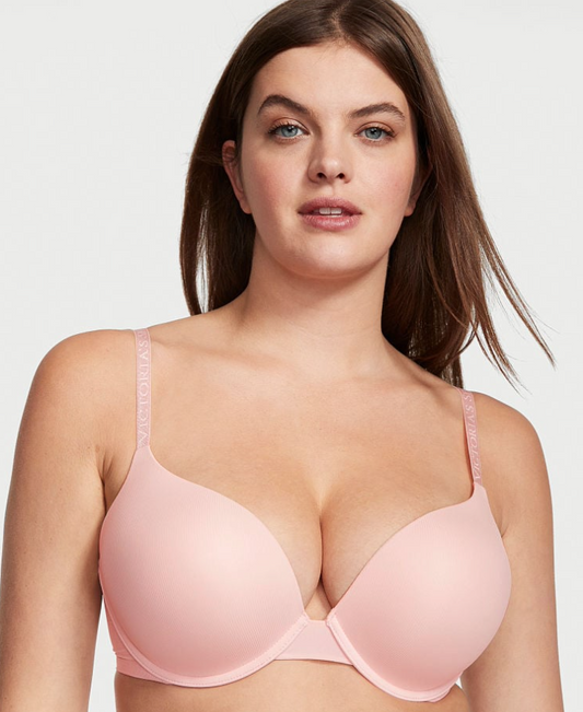 VICTORIA'S SECRET　BODY BY VICTORIA　Tシャツ Bombshell 2カップアップ プッシュアップブラ　スムーズ マイクロリブ ピュアピンク