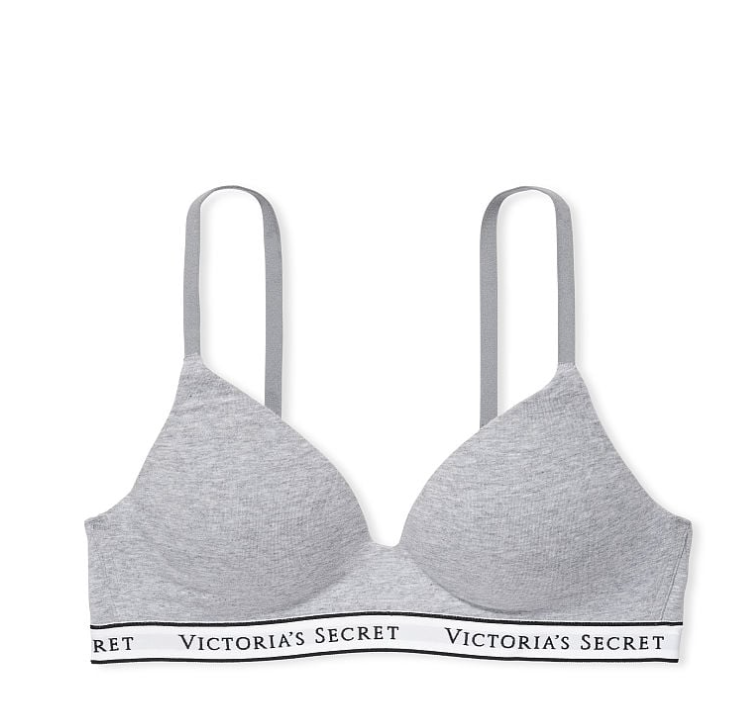 VICTORIA'S SECRET　BODY BY VICTORIA　Tシャツ ライトリー ラインド ワイヤレスブラ　コットン ミディアム ヘザーグレー