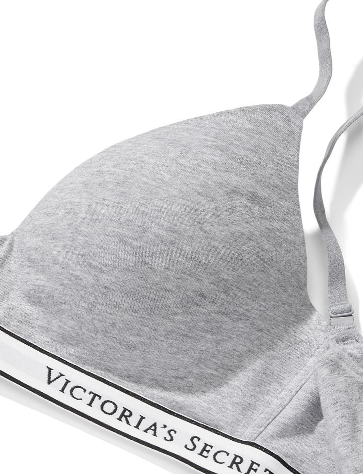 VICTORIA'S SECRET　BODY BY VICTORIA　Tシャツ ライトリー ラインド ワイヤレスブラ　コットン ミディアム ヘザーグレー