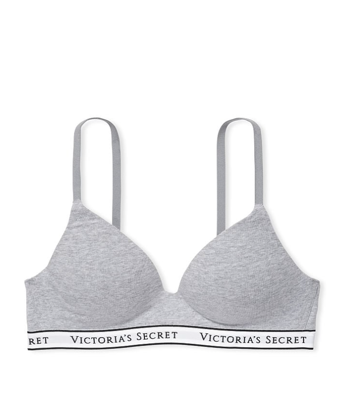 VICTORIA'S SECRET　BODY BY VICTORIA Tシャツ ライトリー ラインド ワイヤレスブラ コットン ミディアム ヘザーグレー