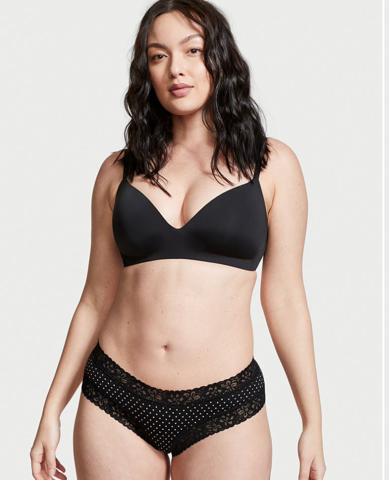 VICTORIA'S SECRET　VICTORIA'S SECRET Posey レース ウエスト コットン チーキーショーツ　クラシック ブラック ミニドット