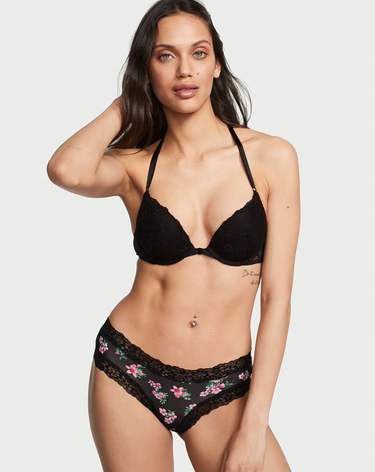 VICTORIA'S SECRET　VICTORIA'S SECRET Posey レース ウエスト コットン チーキーショーツ　クラシック　ブラック フローラル