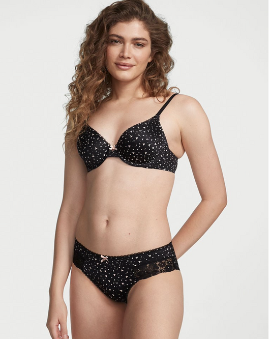 VICTORIA'S SECRET　BODY BY VICTORIA レースインサート ヒップハング ショーツ スムース　ブラック スワールハート