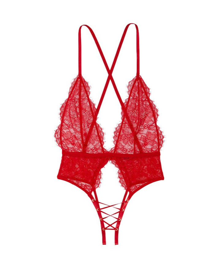 VICTORIA'S SECRET VERY SEXY Lacy レースアップ クロッチレス テディ