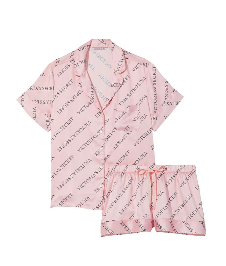 VICTORIA'S SECRET サテン ショートパンツ パジャマセット ピュアピンク