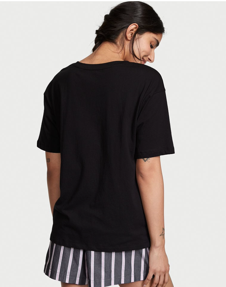 VICTORIA'S SECRET　コットン ショートパンツ Tシャツパジャマ セット ブラック クラシック ストライプ