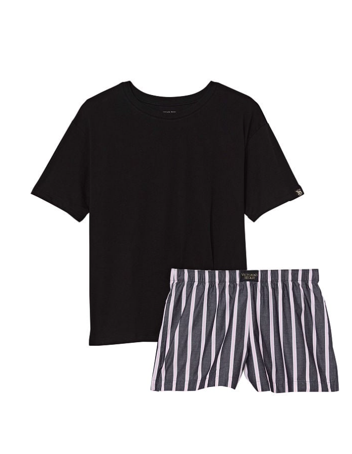 VICTORIA'S SECRET　コットン ショートパンツ Tシャツパジャマ セット ブラック クラシック ストライプ