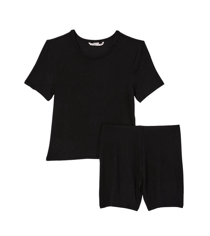 VICTORIA'S SECRET リブ編みモダール Tシャツ ショートパンツ セット ブラック