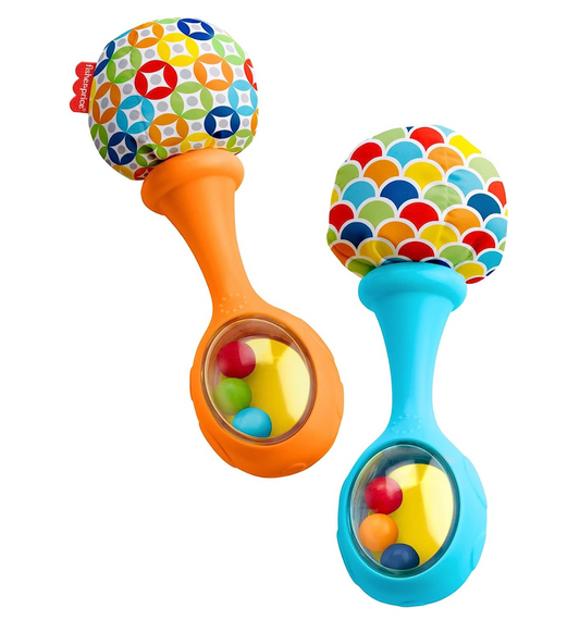 Fisher-Price Newborn Toys Rattle 'n Rock Maracas, Set of 2 Soft Musical Instruments for Babies 3+ Months, Blue & Orange