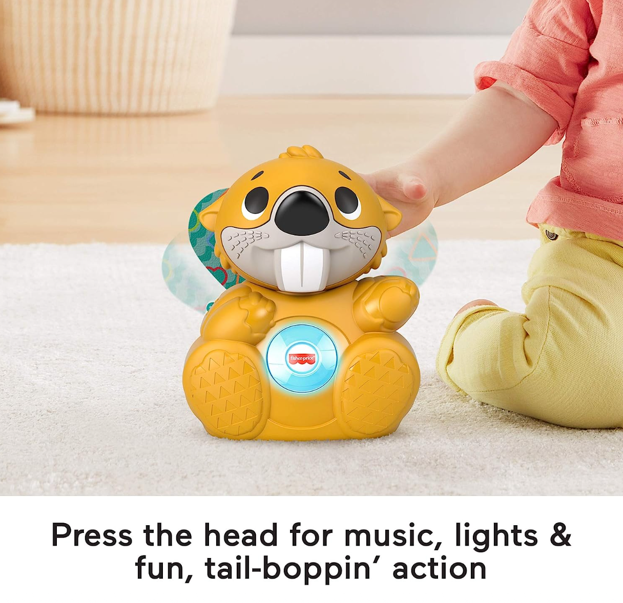 Fisher-Price Linkimals Baby & Toddler Learning Toy Boppin’ Beaver With Interactive Lights & Music For Ages 9+ Months,Yellow