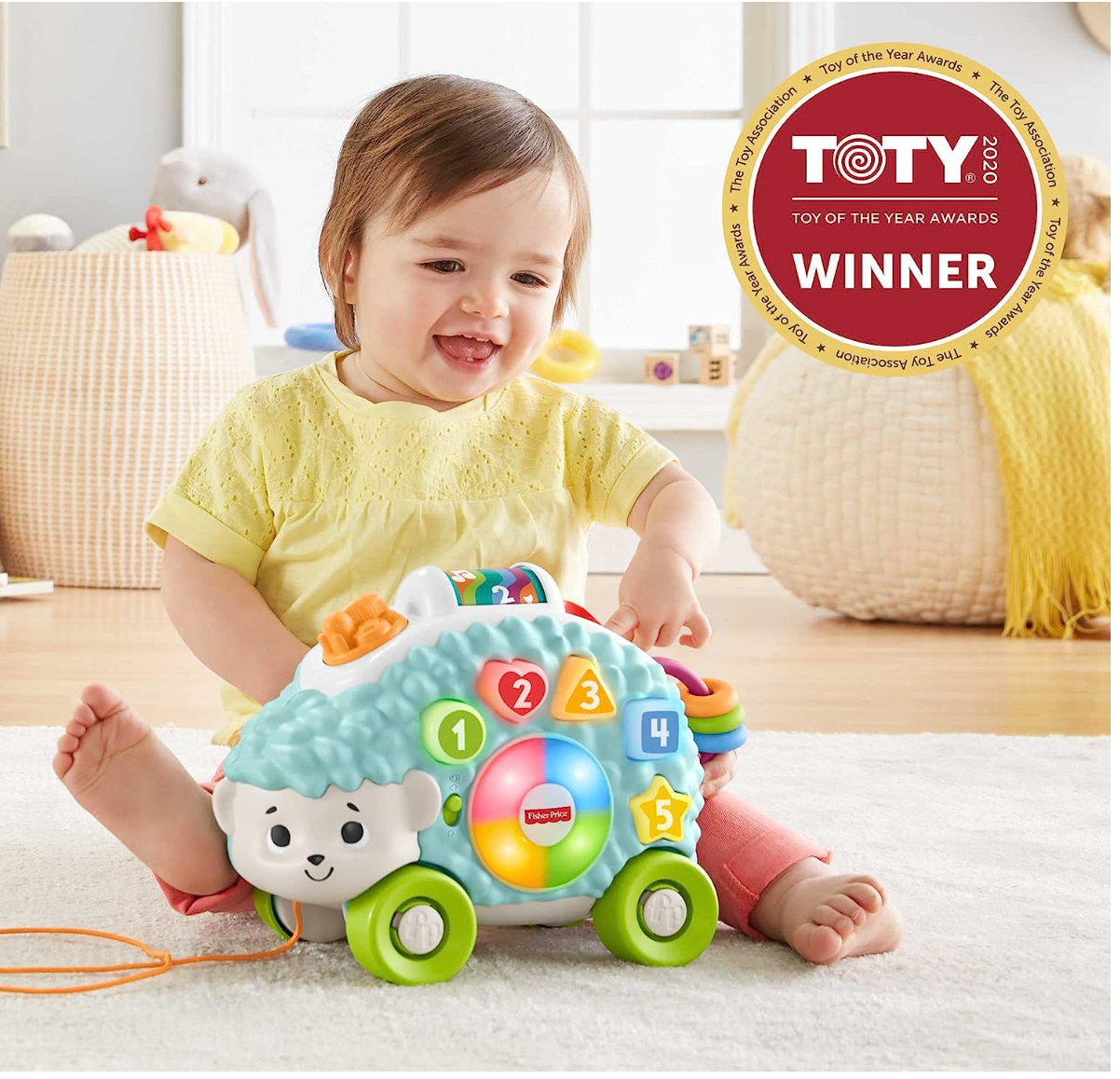 Fisher-Price Linkimals Learning Toy Happy Shapes Hedgehog Pull Along With Interactive Music And Lights For Baby And Toddler