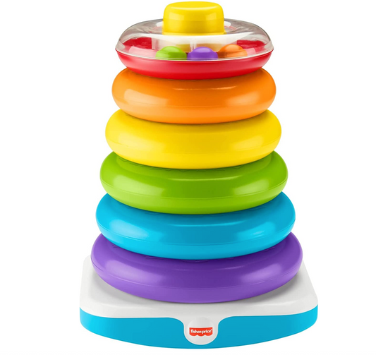 Fisher-Price Toddler Toy Giant Rock-A-Stack, 6 Stacking Rings with Roly-Poly Base for Ages 1+ Years, 14+ Inches Tall