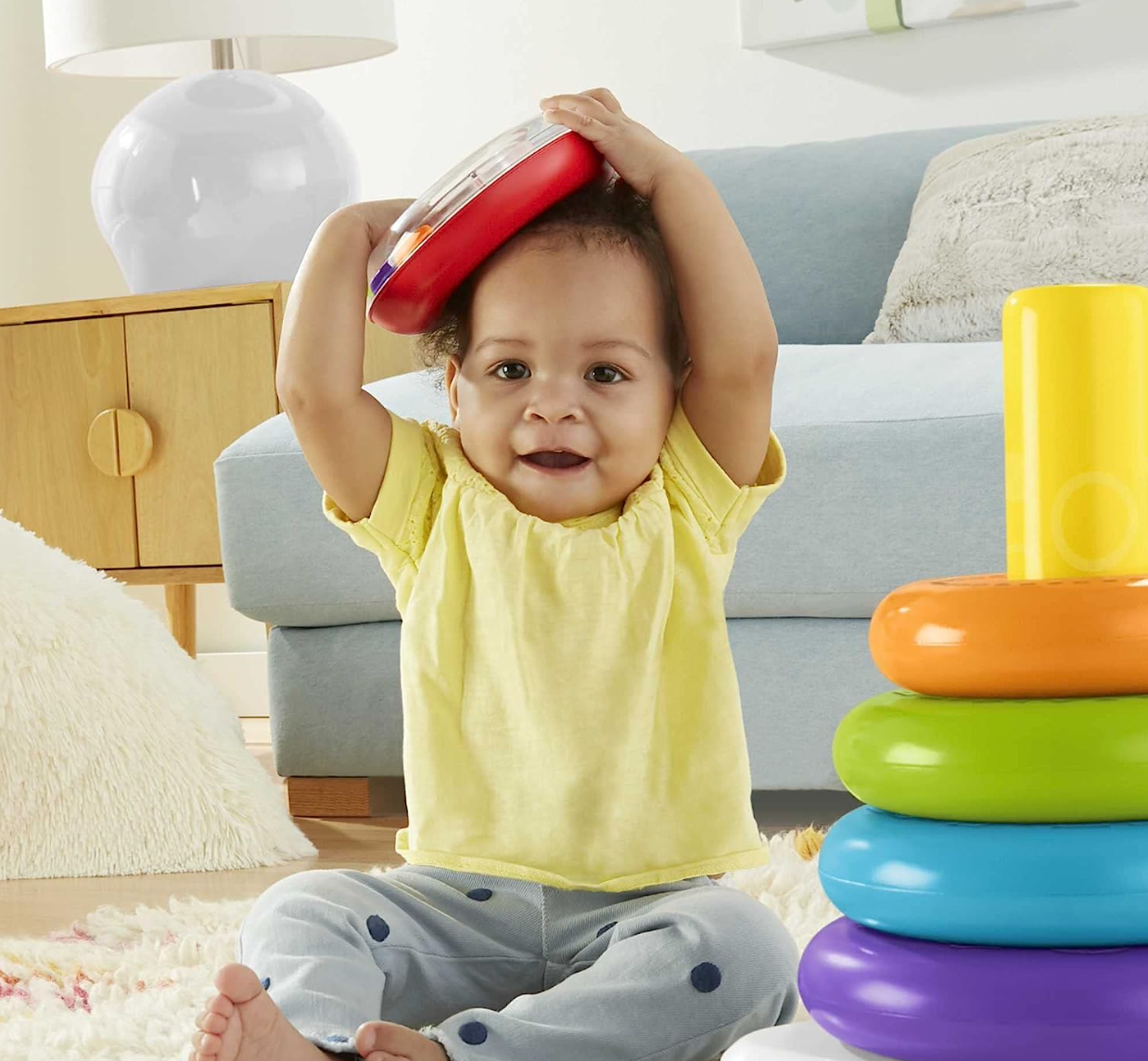 Fisher-Price Toddler Toy Giant Rock-A-Stack, 6 Stacking Rings with Roly-Poly Base for Ages 1+ Years, 14+ Inches Tall