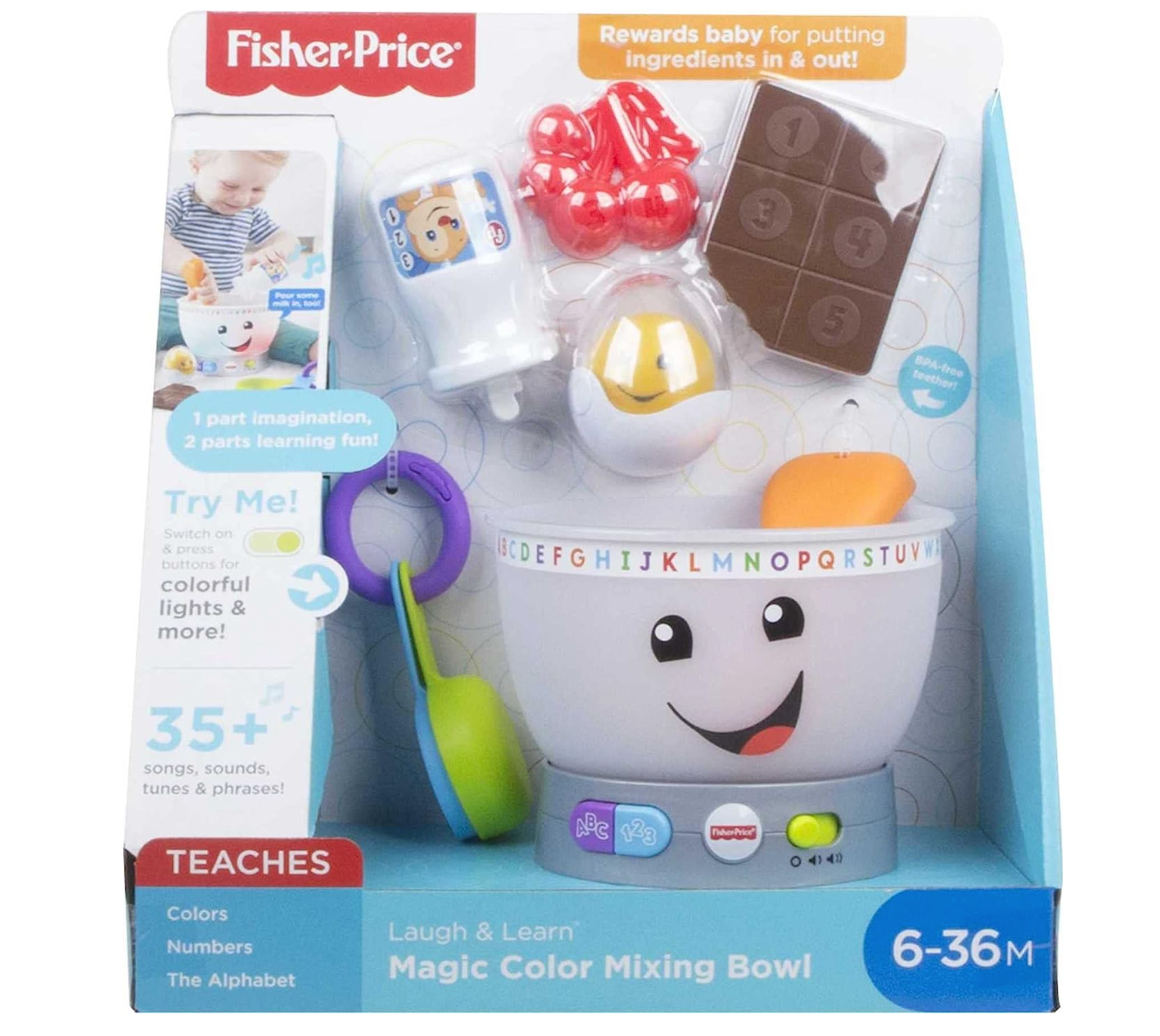Fisher-Price Laugh & Learn Baby Learning Toy Magic Color Mixing Bowl With Pretend Food Music & Lights For Ages 6+ Months