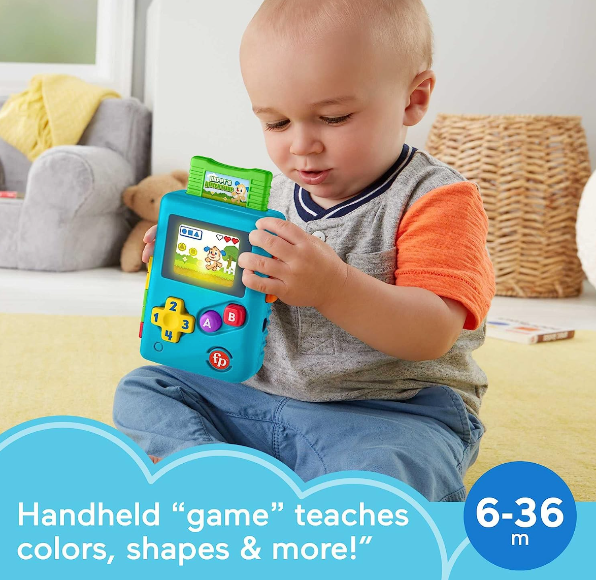Fisher-Price Laugh & Learn Baby & Toddler Toy Lil’ Gamer Pretend Video Game with Lights & Learning Songs for Ages 6+ Months,Blue