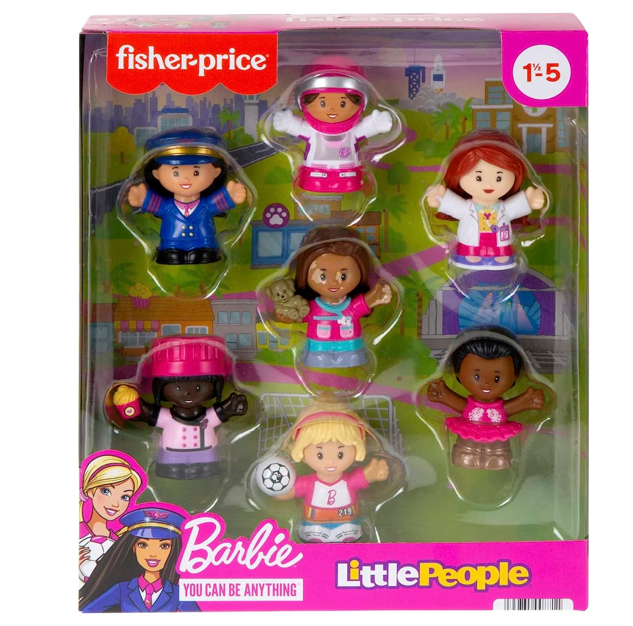 Little People Barbie Toddler Toys, You Can Be Anything Figure Pack, 7 Characters for Pretend Play Ages 18+ Months
