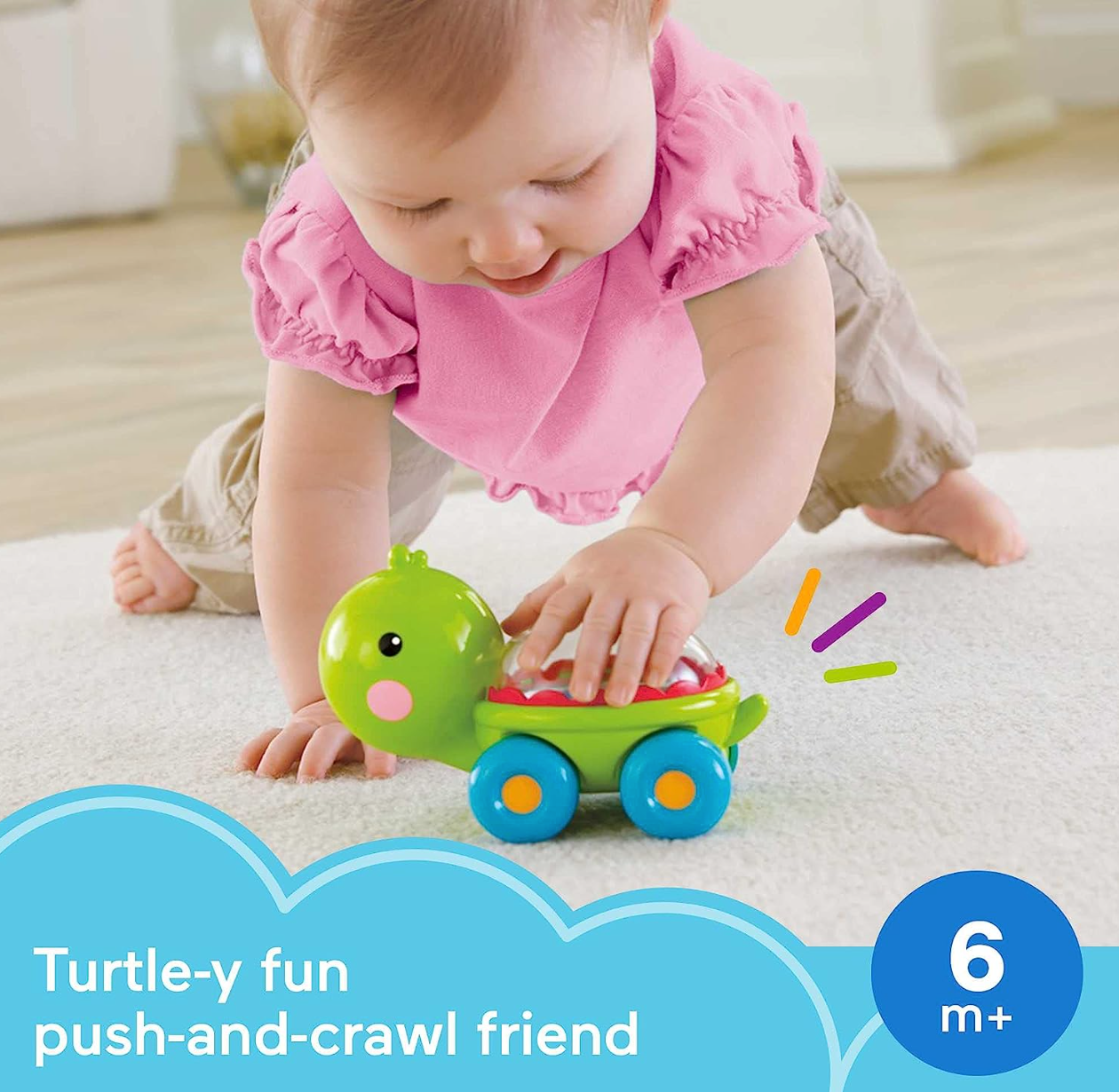 Fisher-Price Baby Crawling Toy Poppity Pop Turtle Push-Along Vehicle With Ball Popping Sounds For Ages 6+ Months