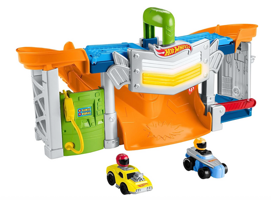 Fisher-Price Little People Hot Wheels Toddler Playset Race and Go Track Set with Lights Sounds & 2 Toy Cars for Ages 18+ Months