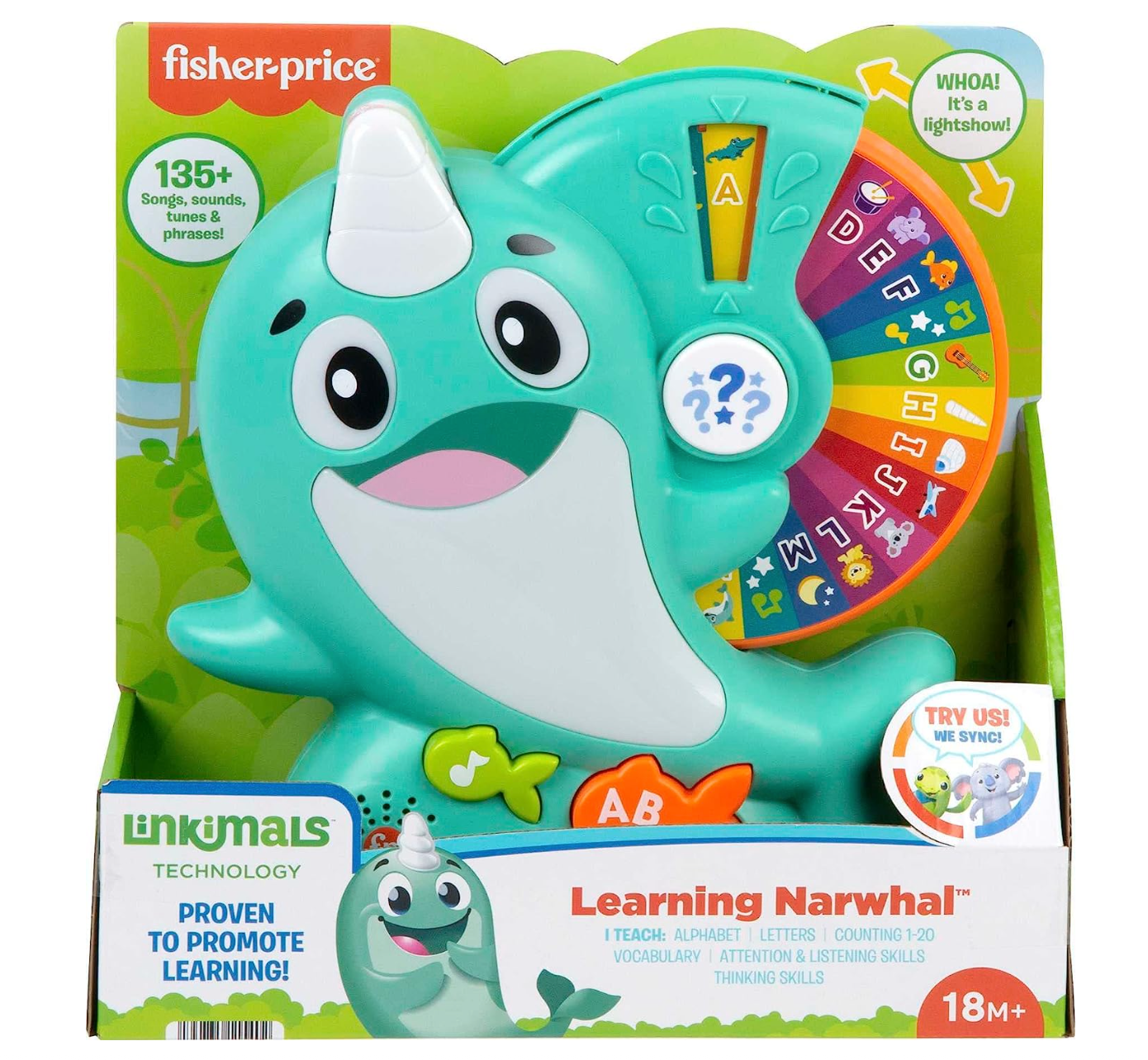 Fisher-Price Linkimals Toddler Toy Learning Narwhal with Interactive Lights Music & Educational Games for Ages 18+ Months