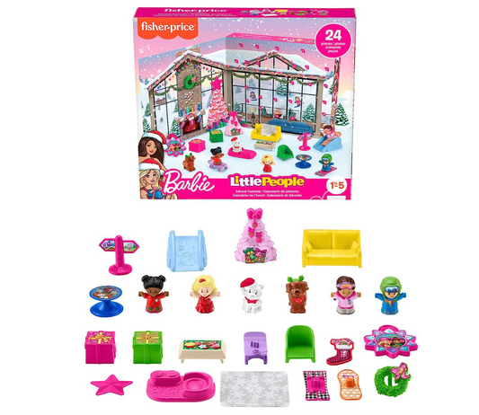 Fisher-Price Little People Barbie Advent Calendar and Toddler Playset, 24 Christmas Figures and Play Pieces