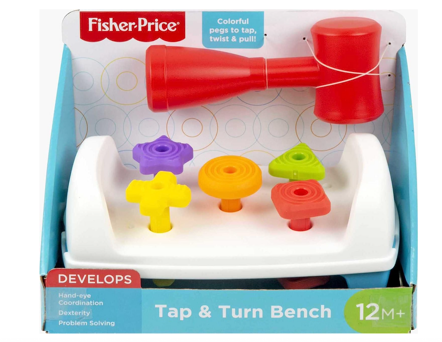 Fisher-Price Toddler Toy Tap & Turn Bench Pretend Tools 2-Sided Construction Set for Ages 1+ Years