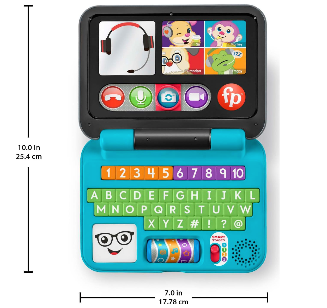 Fisher-Price Laugh & Learn Baby to Toddler Toy Let's Connect Laptop Pretend Computer with Smart Stages for Ages 6+ Months