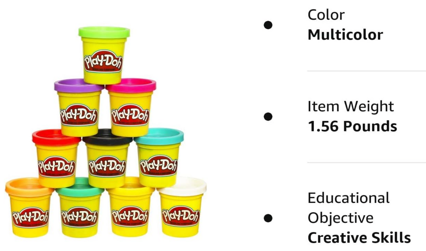 Play-Doh Modeling Compound 10-Pack Case of Colors, Non-Toxic, Assorted, 2 oz. Cans, Ages 2 and Up, Multicolor