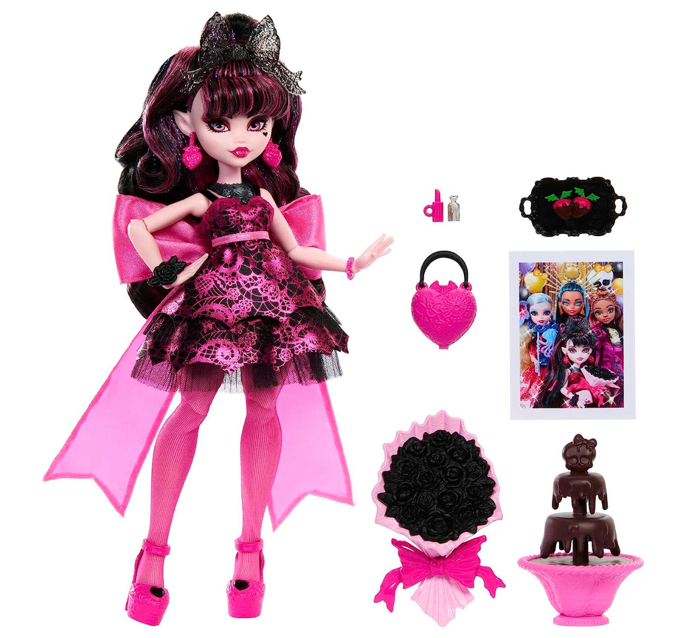 Monster High Draculaura Doll in Monster Ball Party Dress with Themed Accessories Like Chocolate Fountain