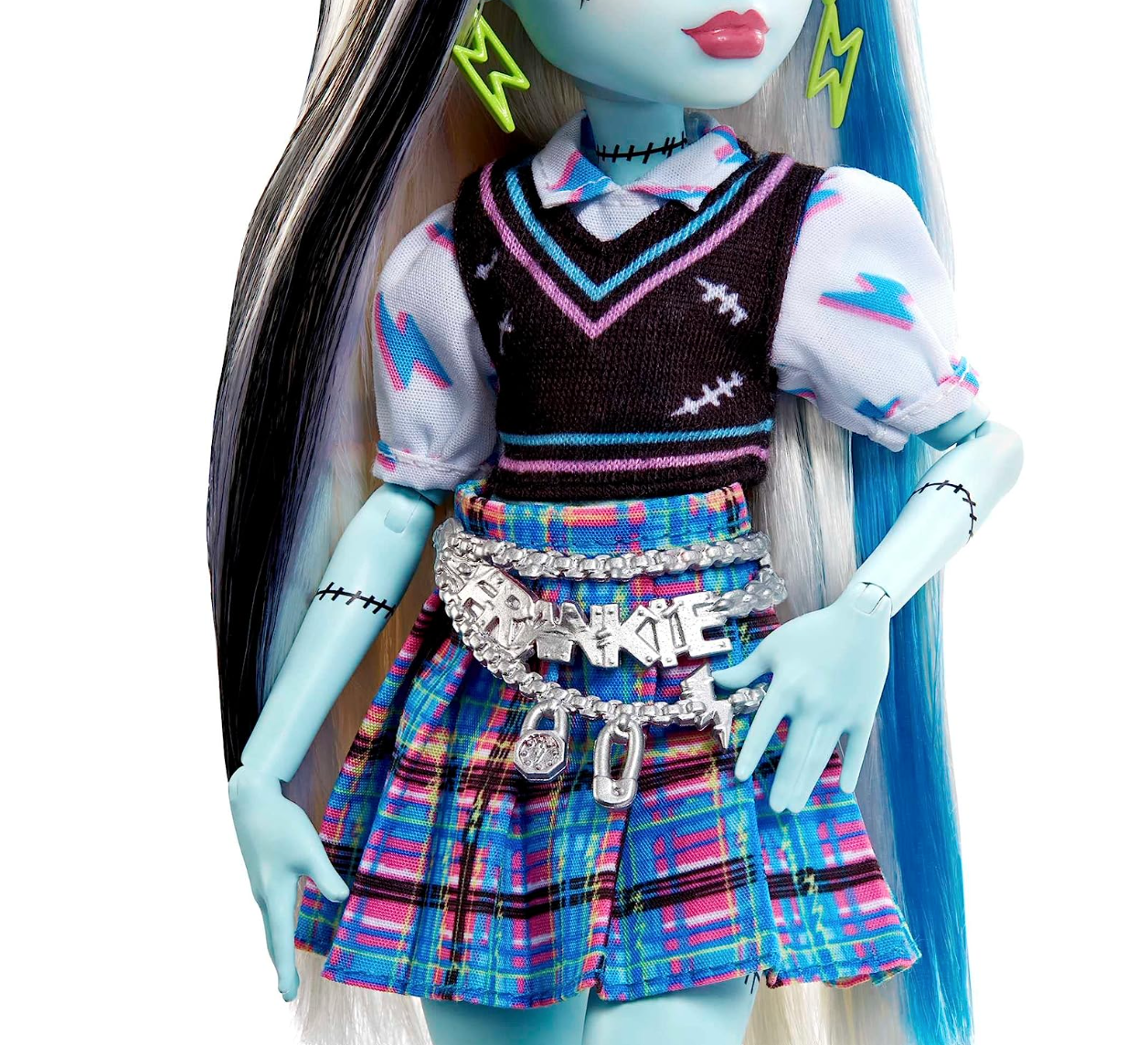 Monster High Frankie Stein Fashion Doll with Blue & Black Streaked Hair, Signature Look, Accessories & Pet