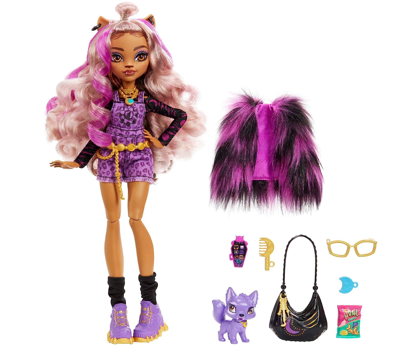 Monster High Clawdeen Wolf Fashion Doll with Purple Streaked Hair, Signature Look, Accessories & Pet Dog