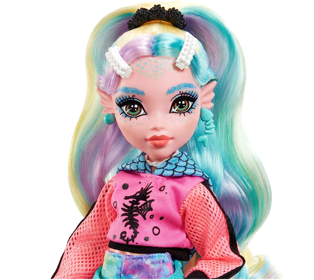 Monster High Lagoona Blue Fashion Doll with Colorful Streaked Hair, Signature Look, Accessories & Pet Piranha
