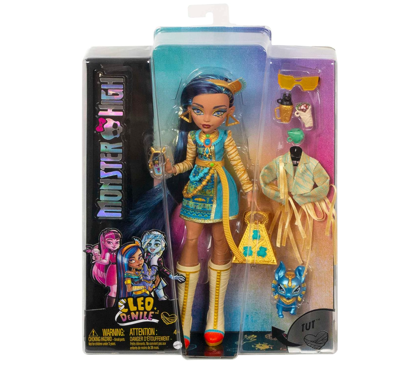 Monster High Cleo De Nile Fashion Doll with Blue Streaked Hair, Signature Look, Accessories & Pet Dog