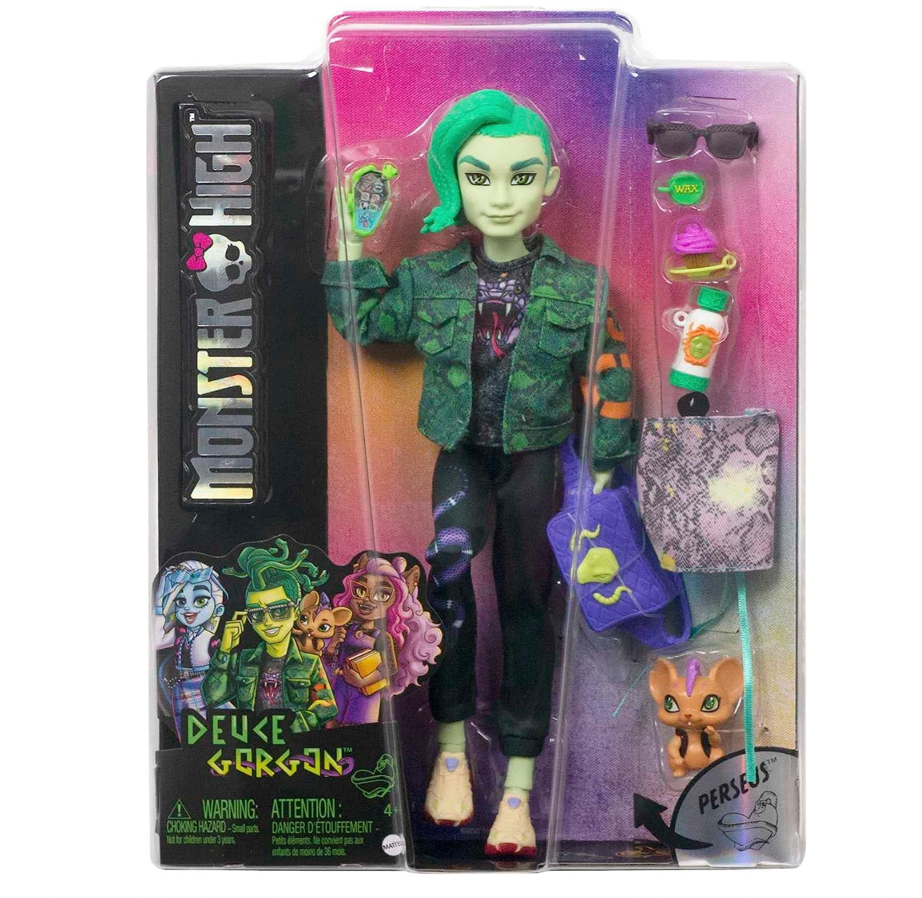Monster High Deuce Gorgon Fashion Doll with Denim Snake Jacket, Signature Look, Accessories & Pet