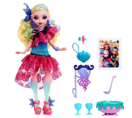 Monster High Lagoona Blue Doll in Monster Ball Party Dress with Themed Accessories Like Balloons