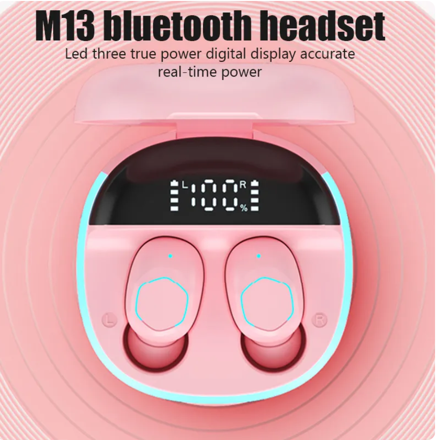 Bluetooth 5.2 m13 twsワイヤレスヘッドセット,HiFiステレオヘッドセット,マイク付き,防水,低音,音楽