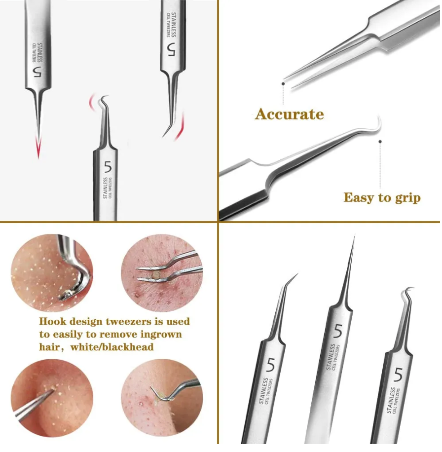 プロ超微細番号5にきびにきび除去ピンセット美容サロンにきび針深いクリーナークリップ顔スキンケアツール