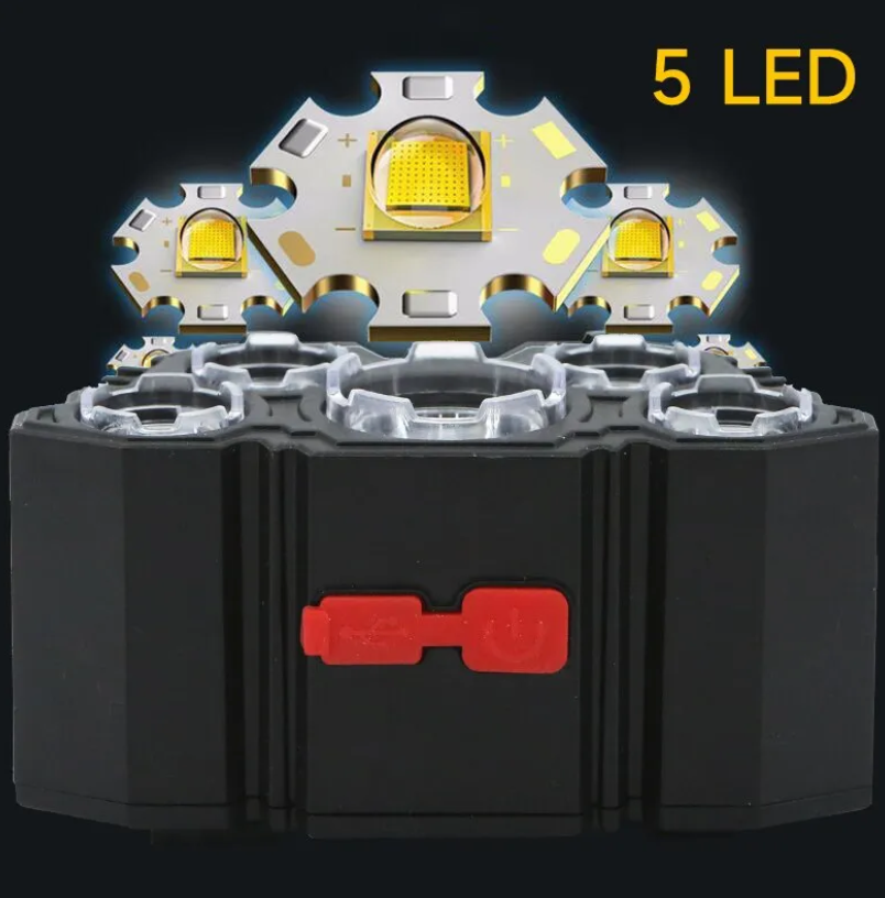 5 LED懐中電灯充電式18650バッテリー内蔵強力ライトキャンプ冒険釣りヘッドライトヘッドランプ