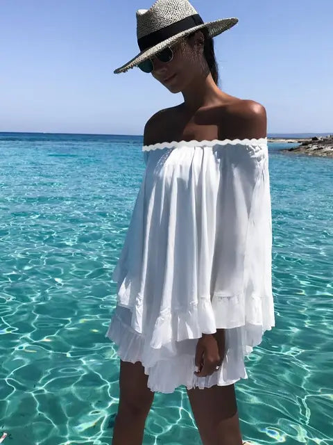 2024 Crochet White Knitted Beach Cover Up Dress Tunic Long Pareos Bikinis Cover Ups Swim Cover Up Robe Plage Beachwear