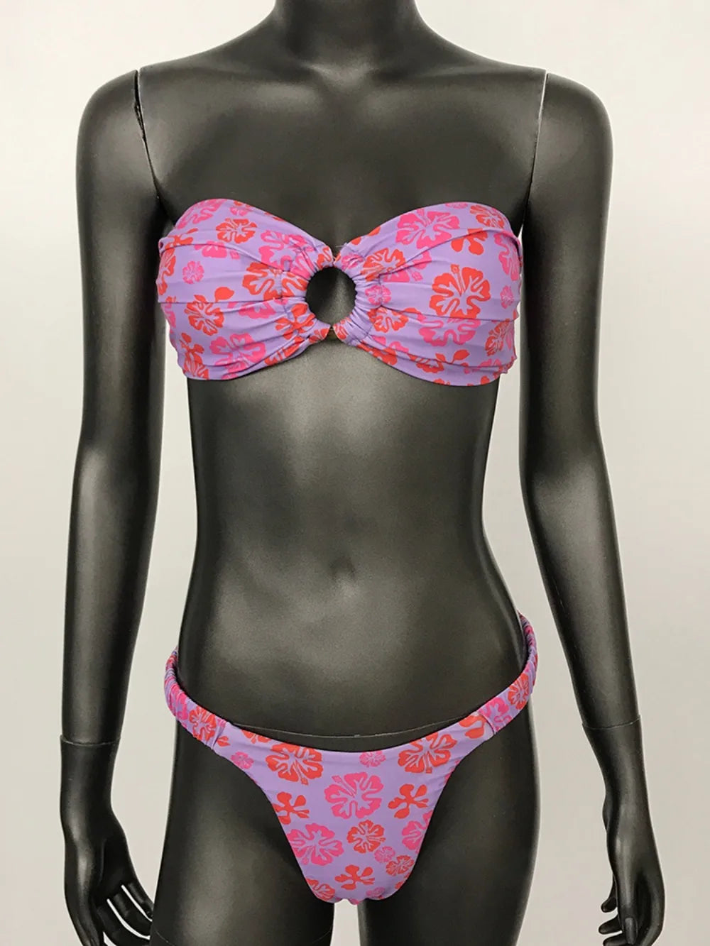 2024 Sexy Bathing Suit Women Beach Swimsuit Summer Bikini Stylish Bandeau Ring Printed Steel Strap Briefs New Push Up Bikini