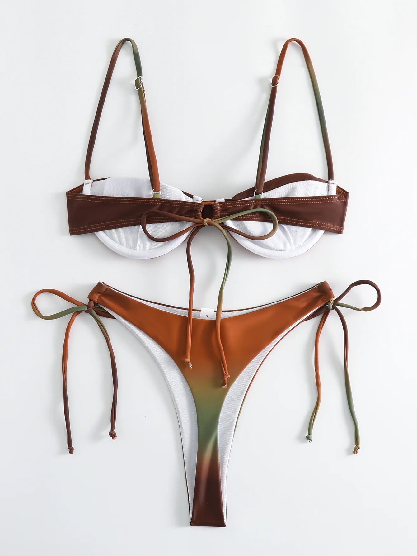 Sexy Brown Gradient Bikini Set 2024 Women Pleate Push Up Padded Micro Swimsuit Brazilian Bathing Suit Tie Side Thong Swimwear