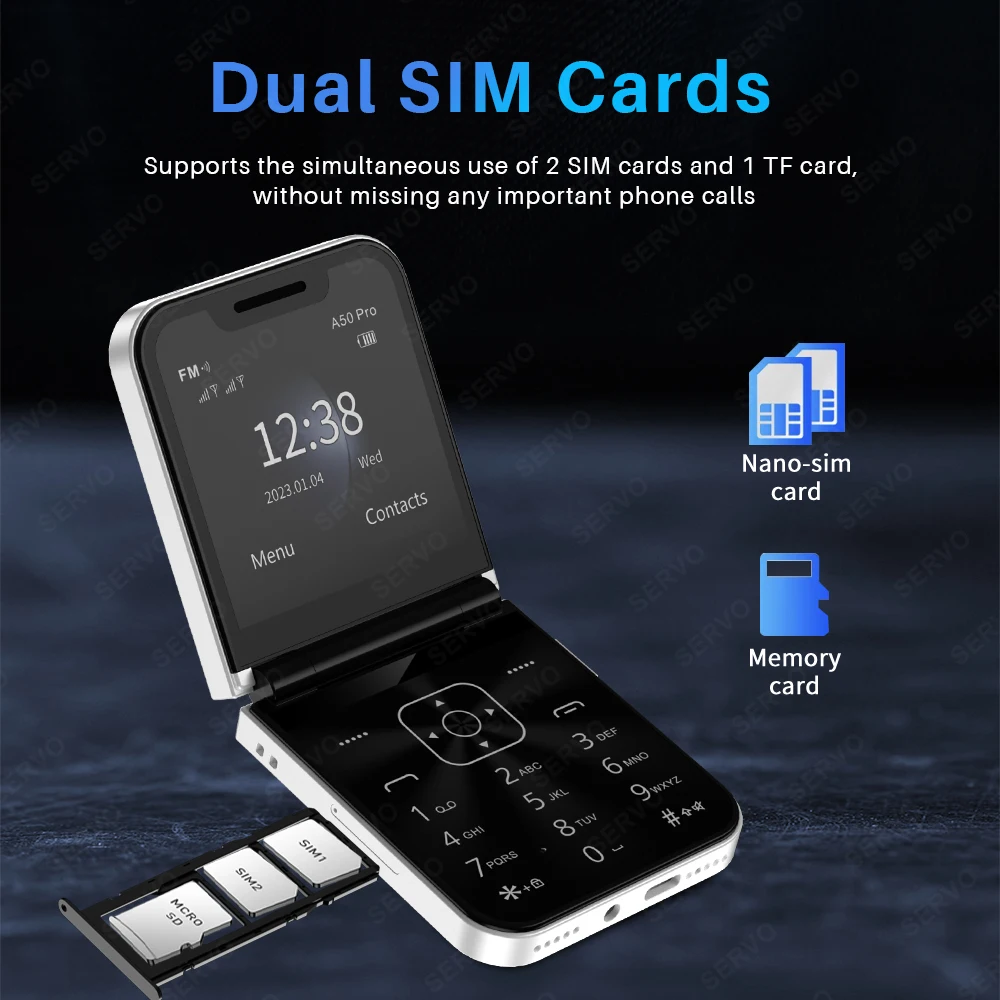 SERVO A70 Pro 2 SIM Card Flip Phone 3G WCDMA New Push Button Speed Dial Cellular MP3 FM Torch Blacklist Fold Phones Cheap Price