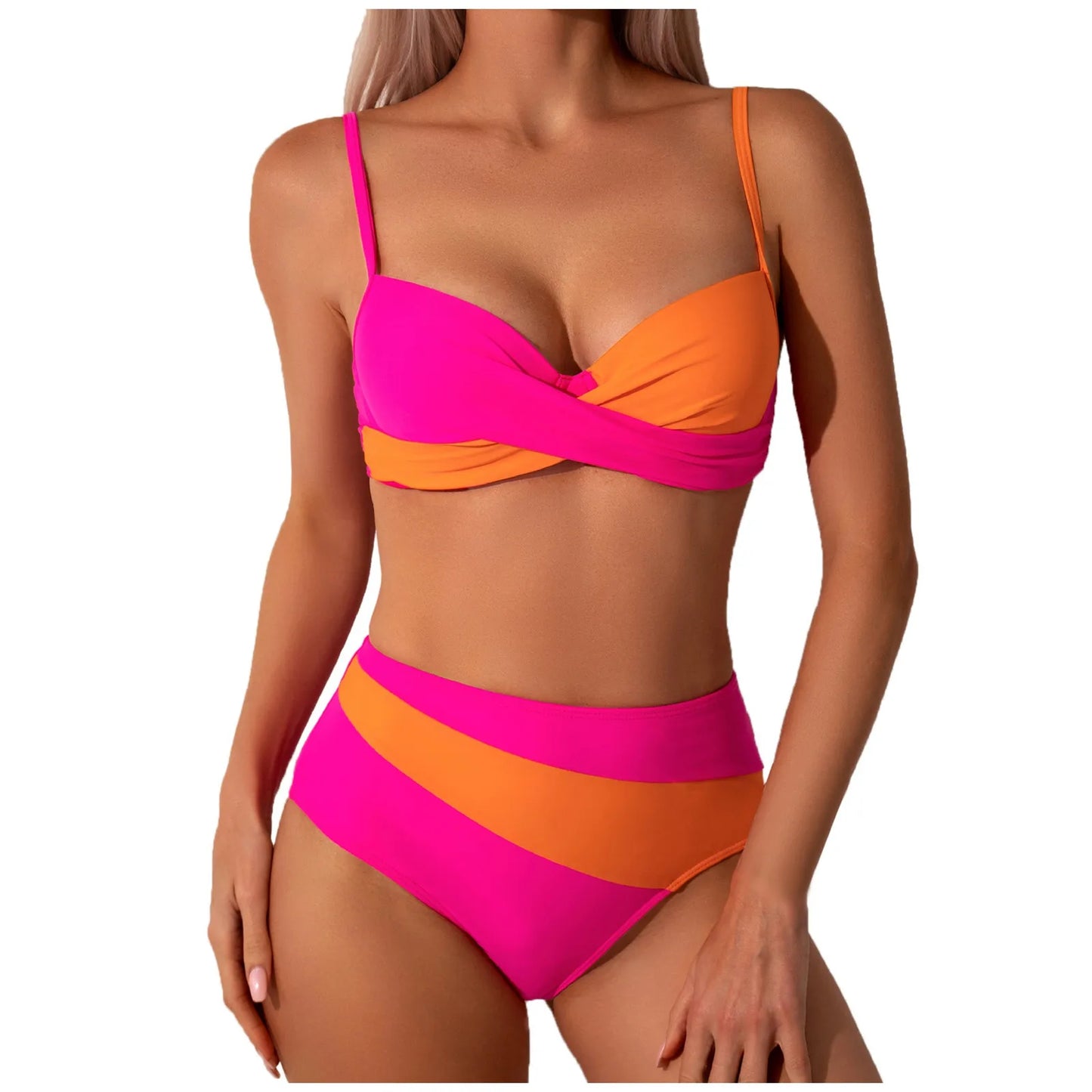 2024 Fashion Split Women'S Bikini With Detachable Padding Patchwork Two-Piece Bikini Set Sexy Beach Swimsuit Hottie Outfit