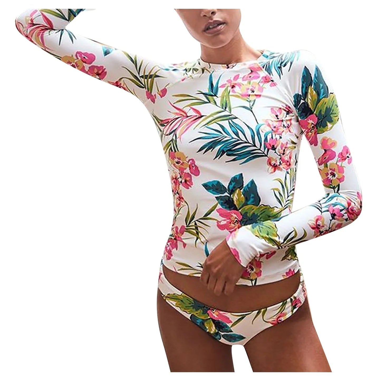 2024 Long Sleeve Swimsuit Floral Print Bikini Bathing Suit Women Biquini Tankini Set Two-Piece Suits Swimwear Female Bikinis