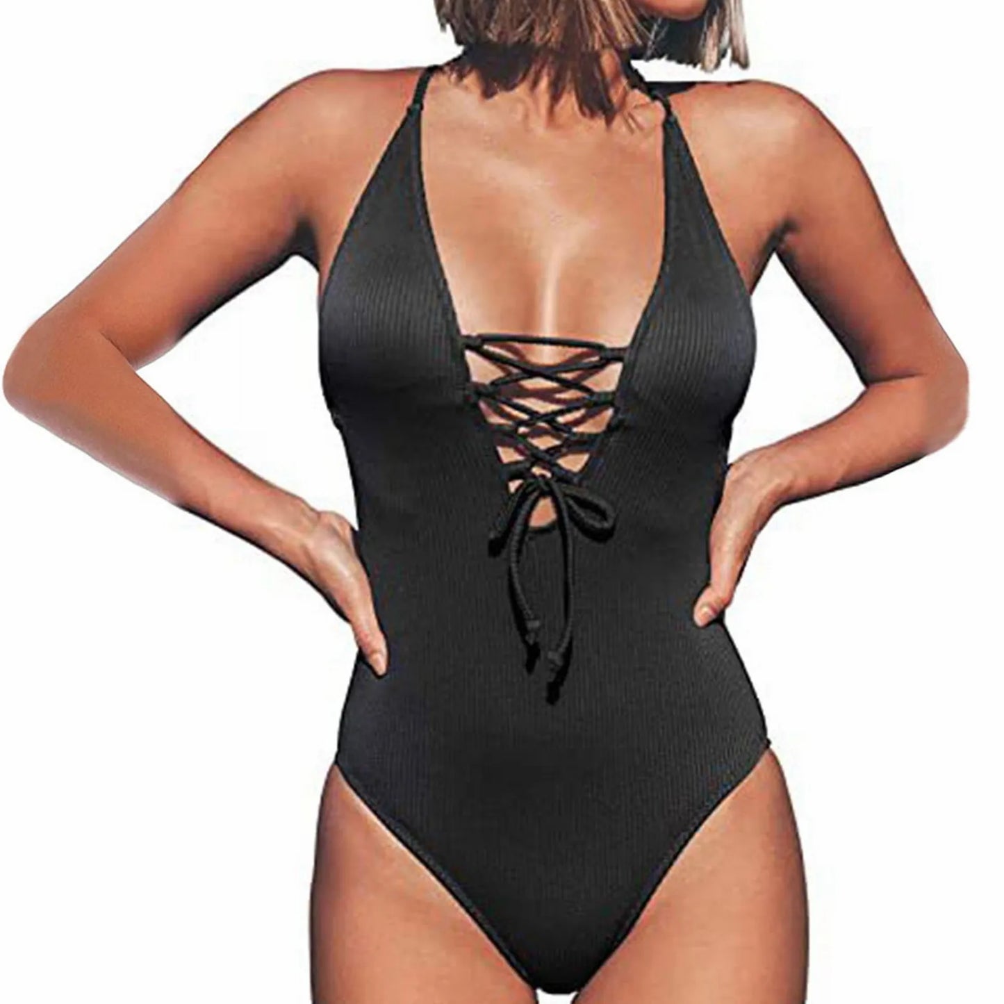 One-Piece Tight Bikini Sexy Solid Color Backless Strap Beachwear High Elastic Women'S One-Piece Swimsuit Ropa De BañO Para Mujer