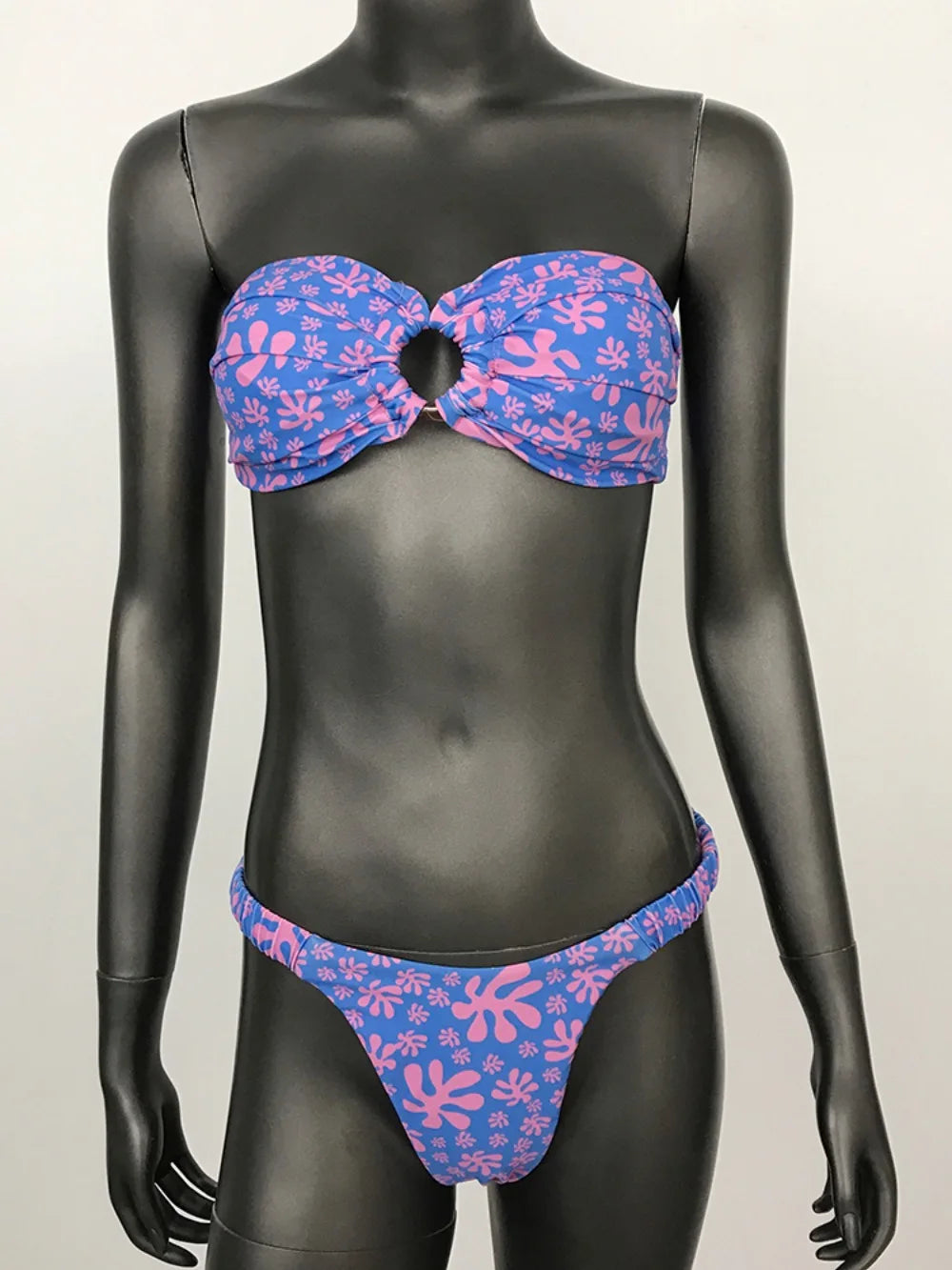 2024 Sexy Bathing Suit Women Beach Swimsuit Summer Bikini Stylish Bandeau Ring Printed Steel Strap Briefs New Push Up Bikini