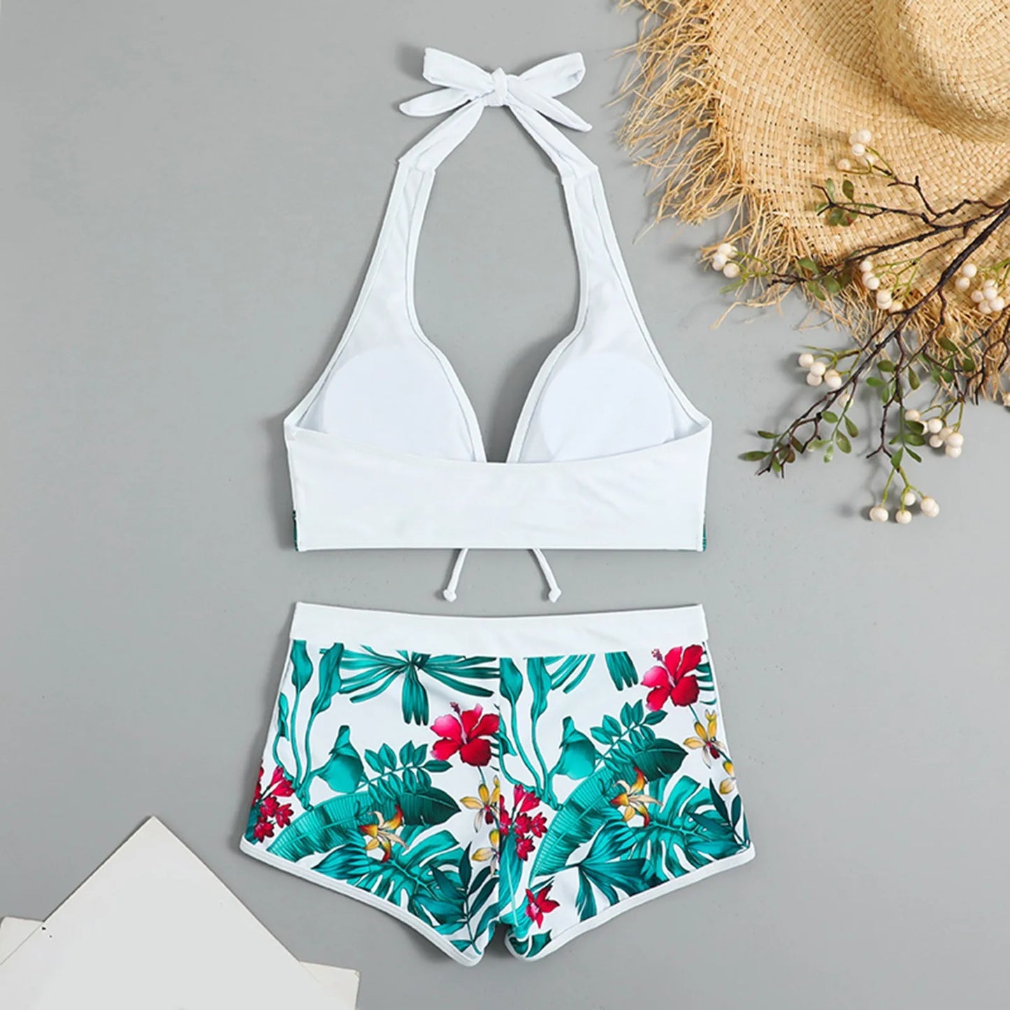 Fashion Woman Summer Bikini Set Solid Color Bandage Stretch Swimsuit New Printed Swimwear Mini Thong Bikinis Female Bathing Suit