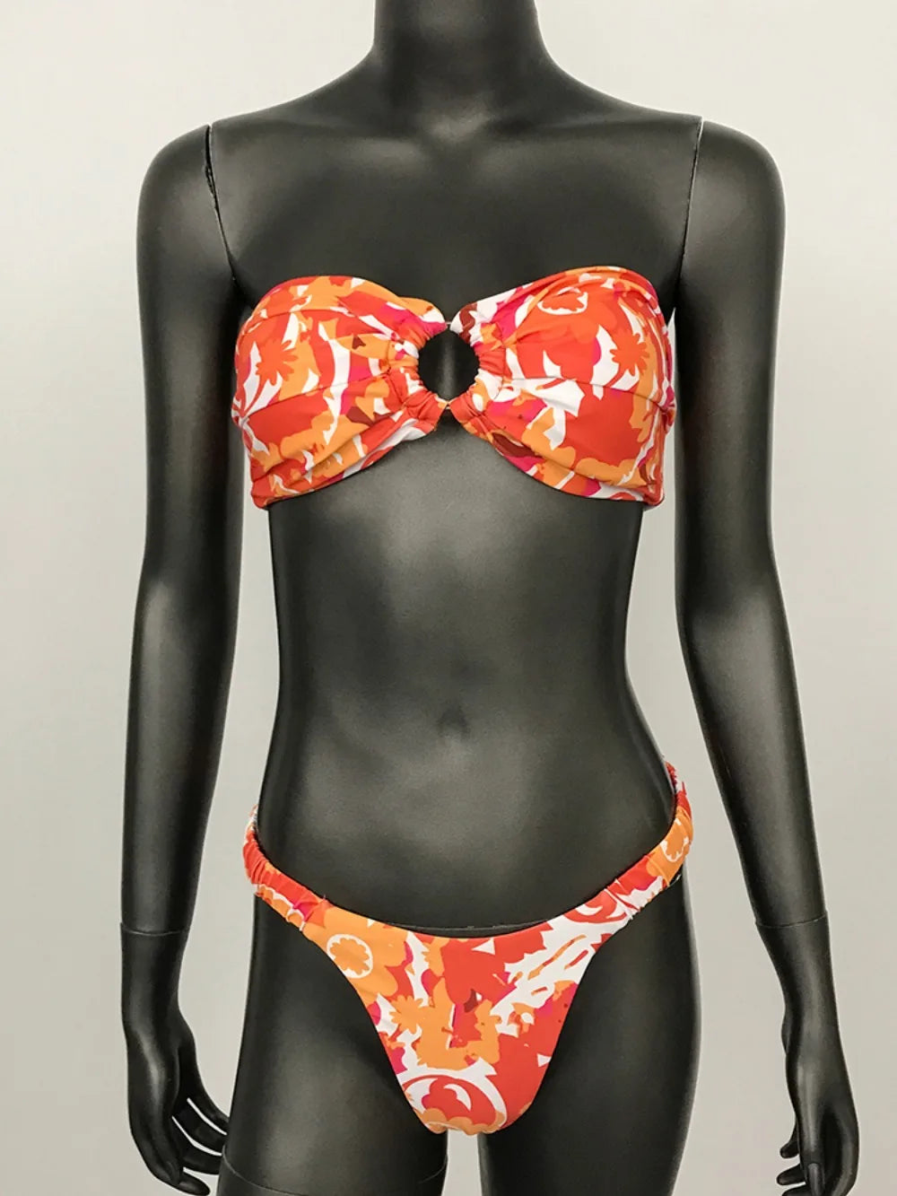 2024 Sexy Bathing Suit Women Beach Swimsuit Summer Bikini Stylish Bandeau Ring Printed Steel Strap Briefs New Push Up Bikini