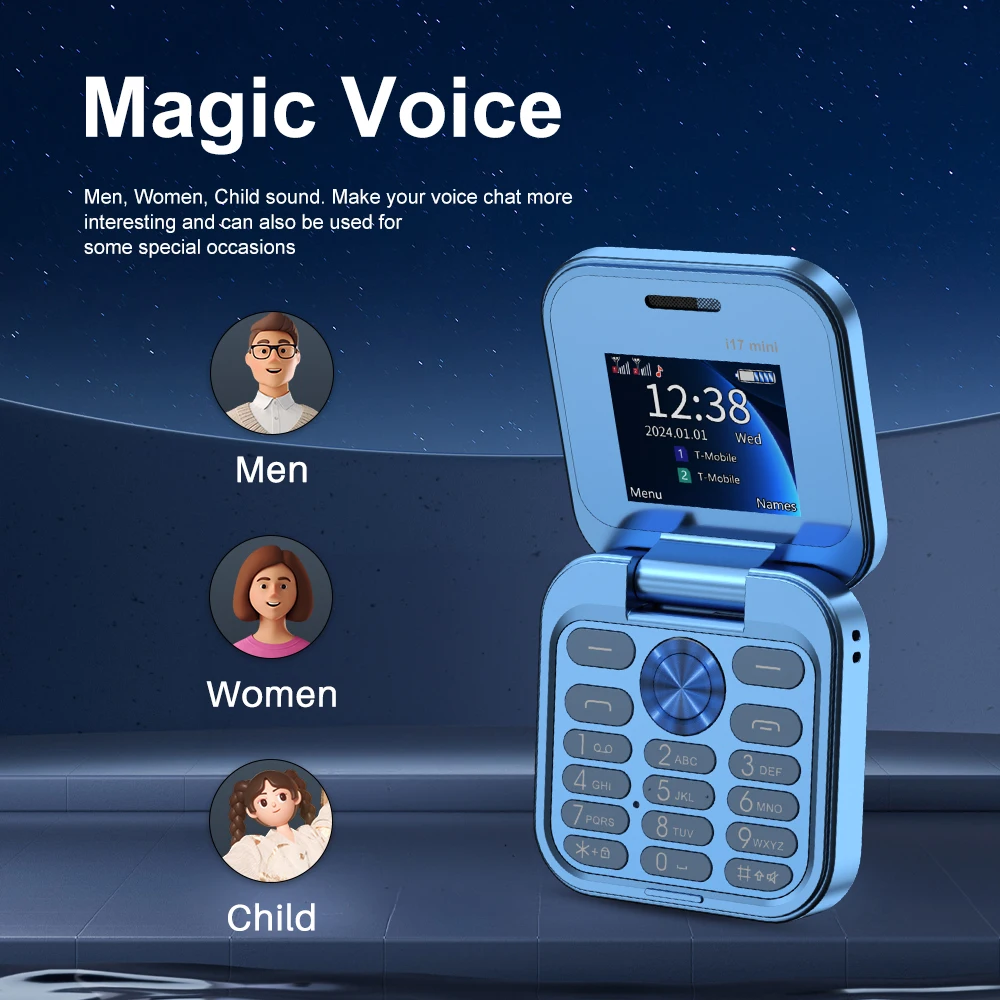 SERVO i17 Mini Dual SIM Card Fold Mobile Phone 2G Network Video Player Flashlight FM Radio Magic Voice Small Box Flip Cellphones