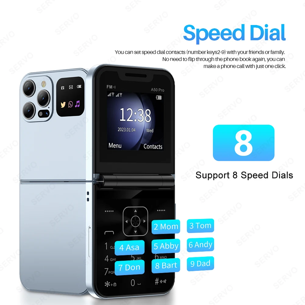 SERVO A70 Pro 2 SIM Card Flip Phone 3G WCDMA New Push Button Speed Dial Cellular MP3 FM Torch Blacklist Fold Phones Cheap Price